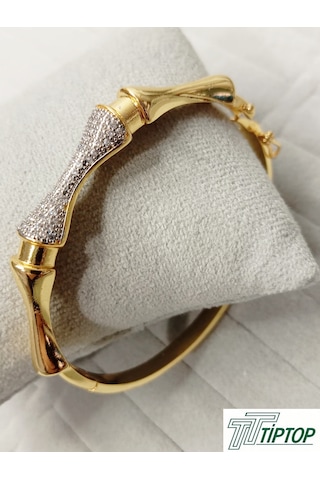 Zirkon Taşlı Gold Renk Kelepçe Bileklik Gold