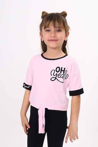 Toontoy Kids Toontoy Kız Çocuk Önü Bağlama Detaylı Baskılı Tişört Açık Pembe
