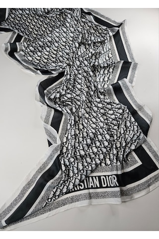 Miorel Scarfs Yeni Sezon Harf Desen Cd Vual İpek Şal Fular Silk Scarfs Shawl Hijab Siyah