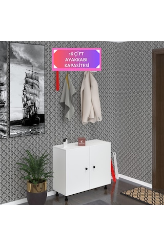 Kenzlife Ayakkabılık Galoş4 Byzbyz 53 080 32 Kapaklı 4 Raflı 16 Çift Ayakkabı Kapasitesi Ahşap