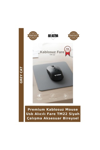 Premium Kablosuz Mouse Usb Alıcılı Fare Tm22 Siyah Çalışma Aksesuar Bireysel