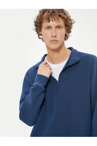 Koton Yarım Fermuarlı Yaka Sweatshirt Uzun Kollu Pamuk Karışımlı Lacivert 5wam70002mk Lacivert