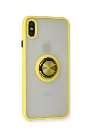 Newface - 779 - iPhone Uyumlu X Kılıf Montreal Yüzüklü Silikon Kapak - Csmo-tex - - Sarı