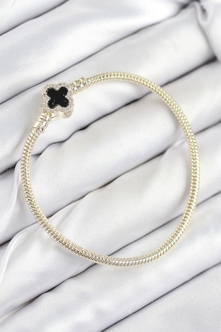 Pirinç Charm Zirkon Taşlı Yonca Model Gold Renk Kadın Bileklik 6421836