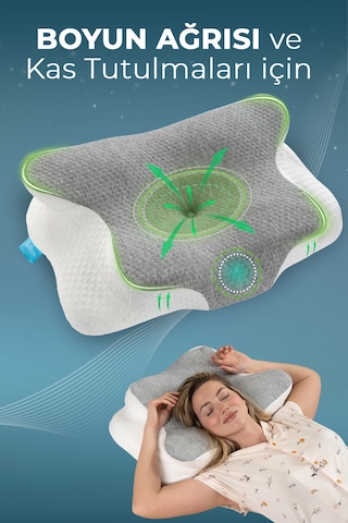 Nova Visco Yastık Ortopedik Boyun Destekli Memory Foam Ergonomik Yastık Gri Viskon Kılıf 62x42 Gri-beyaz