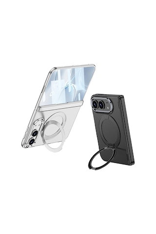 Noktaks - İphone Duo Uyumlu Kılıf Magsafe Özellikli Kıpta Kpt-07 Ring Standlı Sert Pc Kapak - Lacivert - T44312