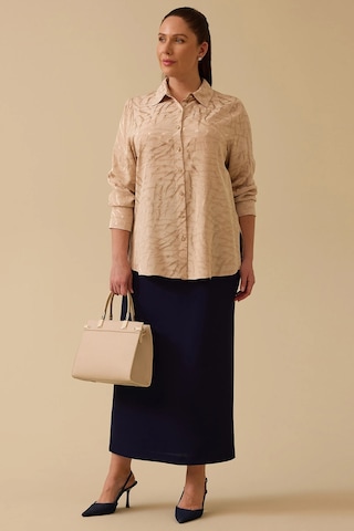 Galaxi Kadın Büyük Beden Jakarlı Düğmeli Gömlek 4011 Bej Bej