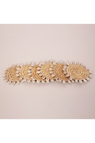 Shell Rafya Dekor Bardak Altlığı 6'lı Set 13cm Diğer