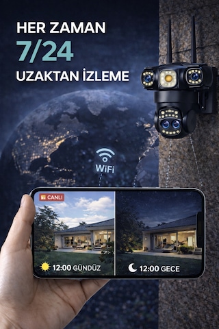 Üç Kameralı 10x Zoomlu Su Geçirmez Gece Görüşlü Dış Mekan Güvenlik Kamerası