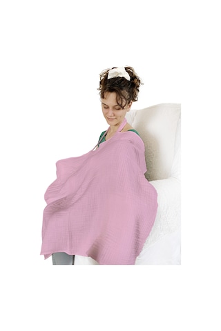 4 Katlı Iç Göstermez Pamuk Müslin Bebek Emzirme Önlüğü Gülkurusu