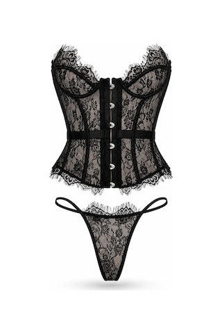 Havens Mondio Corset Büstiyer G-string Set Siyah