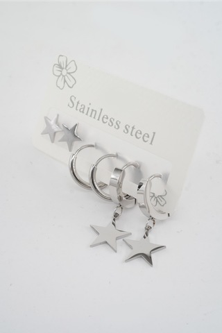 Kadın 316 L Paslanmaz Çelik Kararmaz 6'lı Küpe Seti S0041