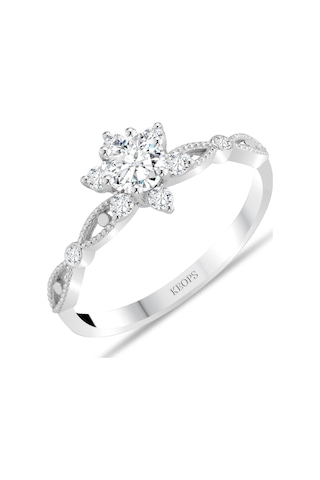 Keops Pırlanta D Renk 0.55 Karat Pırlanta Lotus Çiçeği Tektaş Beyaz Altın