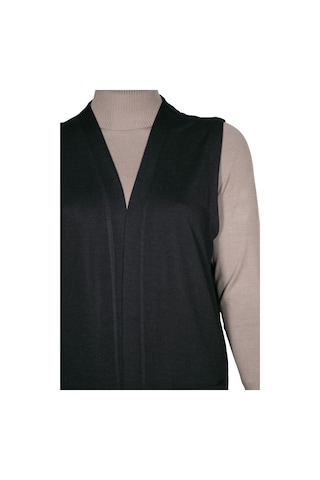 Hesna Kadın Buğra Cepli Düğmesiz Siyah Yelek Siyah