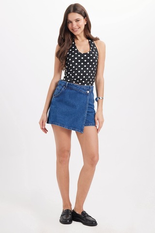 Tudors Kadın Standart Fit Normal Kesim Halter Yaka Kolsuz Puantiyeli Siyah Bluz-50987