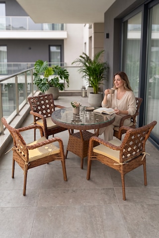 Eterna Serisi 1.sınıf 4 Adet Tekli Cappucino Rattan Krem Minder Bahçe Balkon Takımı