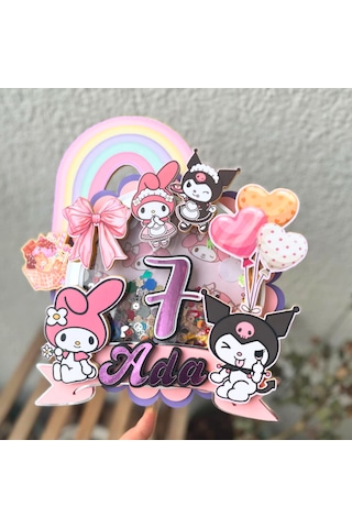 My Melody Kuromi Temalı Kız Çocuk Doğum Günü İsme Özel 3d Pasta Süsü Cake Topper Çocuk