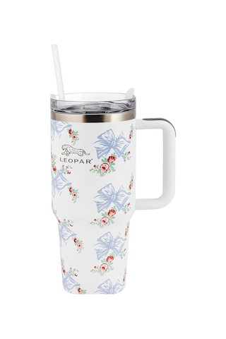 Pipetli 1,2 Litre Kulplu Çelik Termos Renkli - Beyaz Beyaz