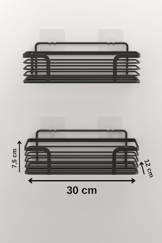 Teknotel ST284H Yapışkanlı Kancalı Banyo Rafı Mat Siyah 2'li Siyah