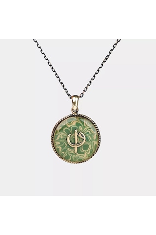 Ebrulu Elif-Vav El İşi Otantik Reçine Kolye Cevşen (1766-4) Bronz