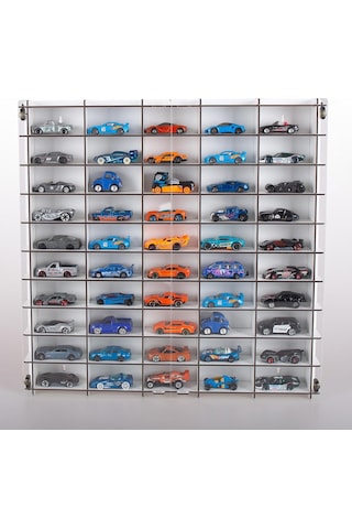 Pleksi Kapaklı 1/64 Ölçek 50araç Hotwheels Matchbox Metal Araç Uyumlu Model Oyuncak Araba Rafı-beyaz Diğer