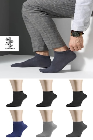 Ozzy Socks 6 Çift Bambu Erkek Dikişsiz Patik Çorap 4 Mevsim Dayanıklı Topuk Ve Burun Koyu Renkler Siyah-lacivert-füme-gri