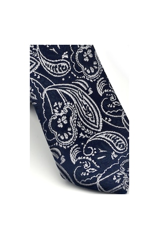 Gaffy Gri Şal Desenli Lacivert Dokuma Kumaş Mendilli Slim Fit Kravat // Sdk-2607-2 Lacivert