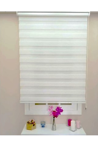 Beyaz Dar Plise Zebra Stor Perde Altı Düz