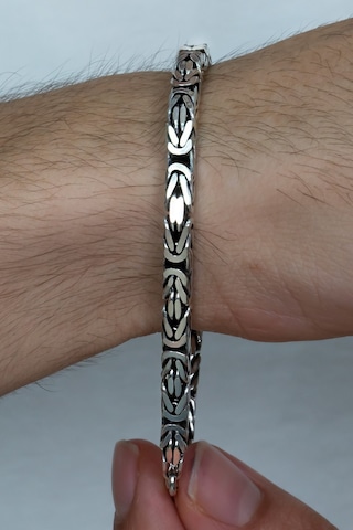 Takı Dükkanı 925 Ayar Gümüş Erkek Bileklik Kare Kral Model 4,8mm Genişlik 22cm Uzunluk msb10