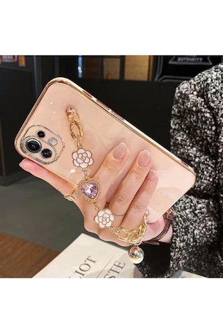 Teknomoda Apple Uyumlu iPhone 11 Kılıf El Askılı Tutamaçlı Kamera Korumalı Renkli Gold Kenar Silikon Kapak