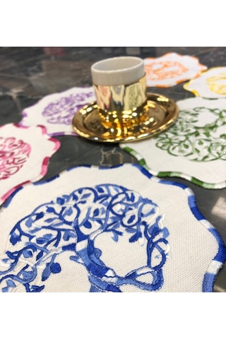 Multicolor 6'lı Kokteyl Sunum Peçetesi Maraş İşi Nakış İşlemeli