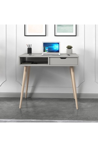 Offer Çalışma Masası, Bilgisayar Masası, Çekmeceli Kilim, Ahşap Ayak, Ev-ofis - Sis Gri Sis Gri