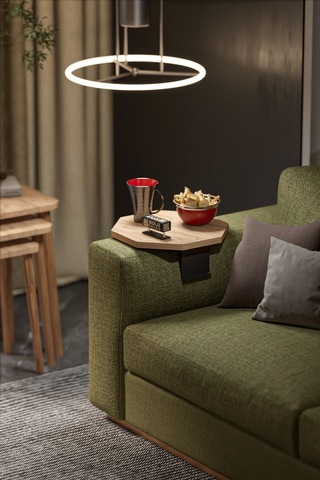 Yan Sehpa Ayarlanabilir Tepsi Dekoratif Modern Tepsi Sekizgen Ceviz