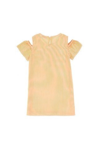 U.S. Polo Assn. Kız Çocuk Turuncu Kalp İşlemeli Çizgili Omuz Detaylı Dokuma Elbise 50319553-VR051