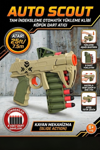 Auto Scout Sünger Dart Atan Oyuncak Silah 6+ Yaş 6 Adet Dart Dahildir