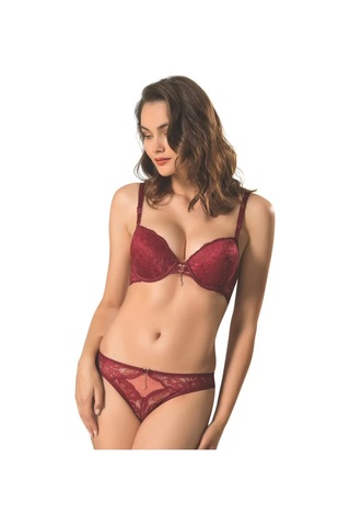 Brodeli Silikonlu Taşlı Sütyen Takım Kadın 5040 Bordo