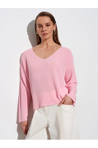 Dilvin 10869 V Yaka Dökümlü Kazak-toz Pembe