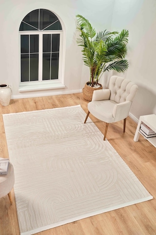 Vola 2906 Yumuşak Dokulu Modern Salon Mutfak Koridor Halısı Krem Tozumaz Makine Halısı Krem