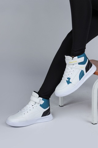 Jump 29185 Cırtlı Yüksek Bilekli Beyaz - Mavi Kız Çocuk Sneaker Günlük Spor Ayakkabı Beyaz - Mavi