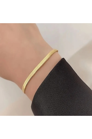 Çelik Bileklik İtalyan Ezme Model 0.3 Mm Genişlik 17 Cm Uzunluk Altın Sarısı Gold Gold