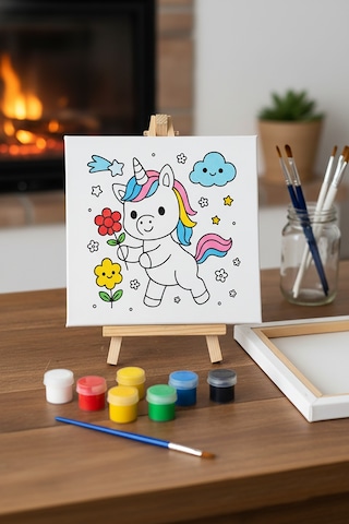 Çocuk Tuval Boyama Seti Unicorn Şövale Dahil