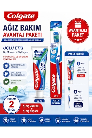 Colgate Üçlü Etki 50 Ml Diş Macunu + Orta Diş Fırçası Avantaj Paketi Diş Eti Bakımı