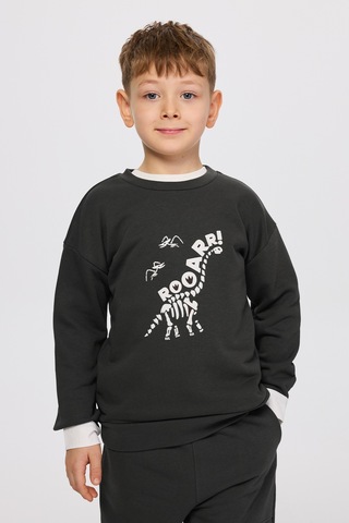 Panço Erkek Çocuk Dinozor Baskı Antrasit Sweatshirt Gri