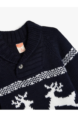 Koton Kazak Geyik Desenli Uzun Kollu Düğme Detaylı Lacivert 5wmb90012tt Lacivert