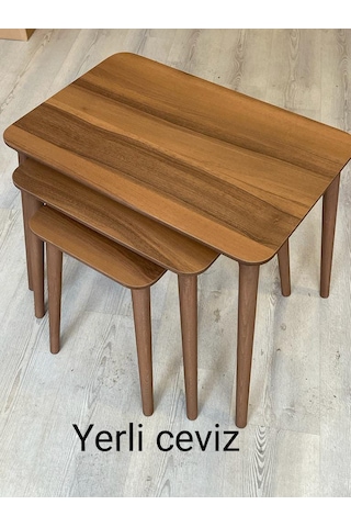 Modern Ahşap Zigon Sehpa Takımı Ceviz