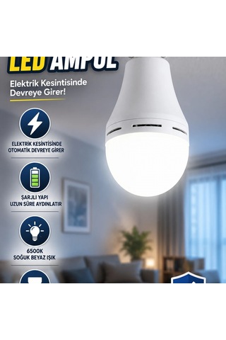 Elektrik Kesintisinde Devreye Giren Şarjlı Led Ampul 6500k Soğuk Beyaz E27 Diğer