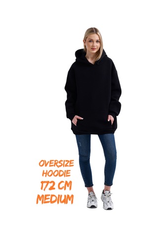 Pxm 3 Iplik Şardonlu Kapşonlu Ve Kanguru Cepli Sweatshirt Düz Hoodie Siyah Siyah