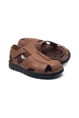 Taşpınar 302 %100 Hakiki Deri Ortopedik Erkek Yazlık Rahat Terlik Sandalet 40-45 Taba