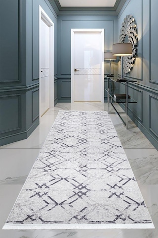 Mariesse Home Modern Desenli Dekoratif Saçaklı Oturma Odası Ve Salon Halısı 2120 Gri