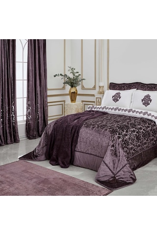 Karaca Home Volante Mürdüm Perde 12 Parça Çeyiz Seti Mürdüm